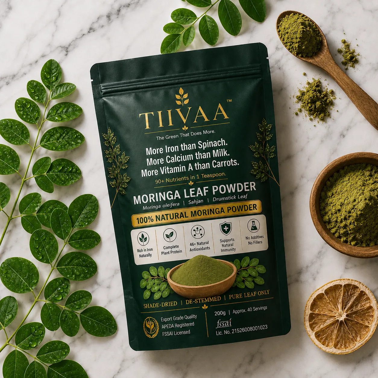 TIIVAA Moringa Powder — Flat Lay